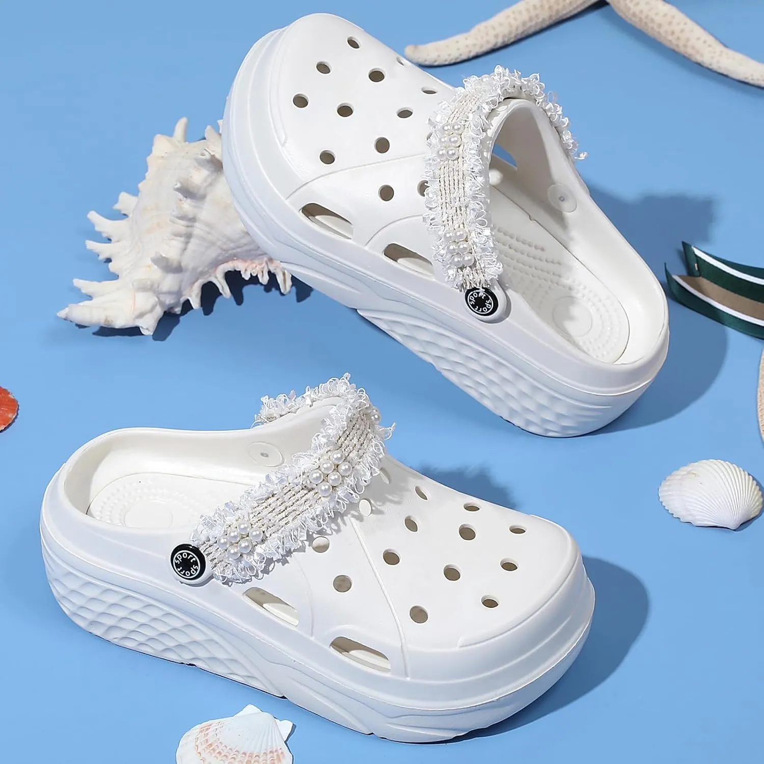 Platform Clogs for Women Summer Garden: 2.4” Chunky Heel - Waterproof Beach Sandals Slippers