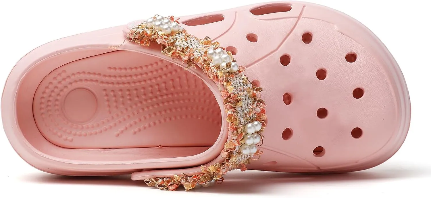 Platform Clogs for Women Summer Garden: 2.4” Chunky Heel - Waterproof Beach Sandals Slippers