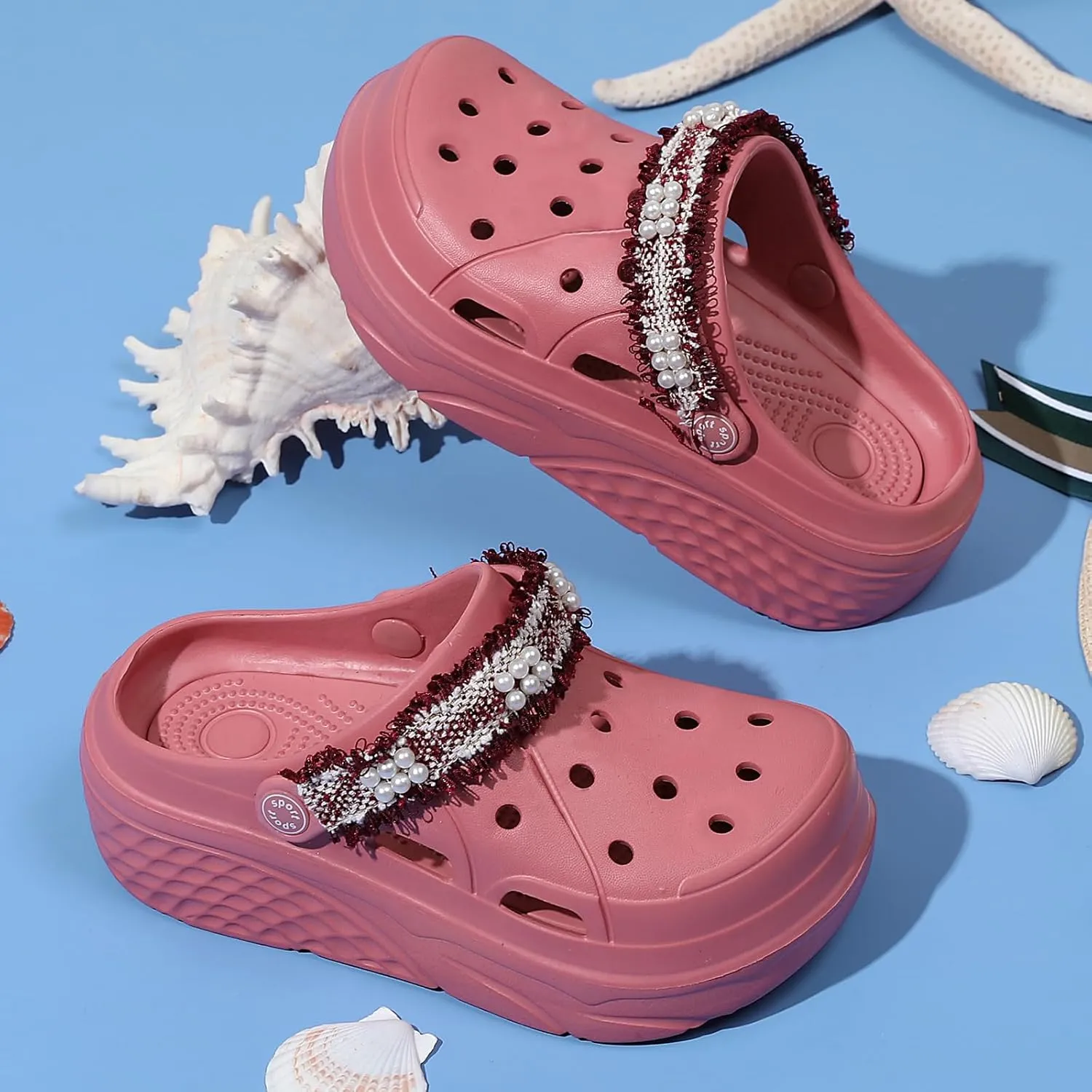 Platform Clogs for Women Summer Garden: 2.4” Chunky Heel - Waterproof Beach Sandals Slippers