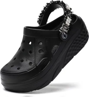 Platform Clogs for Women Summer Garden: 2.4” Chunky Heel - Waterproof Beach Sandals Slippers