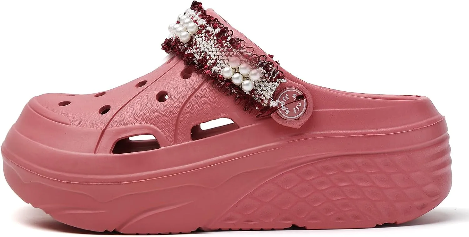 Platform Clogs for Women Summer Garden: 2.4” Chunky Heel - Waterproof Beach Sandals Slippers