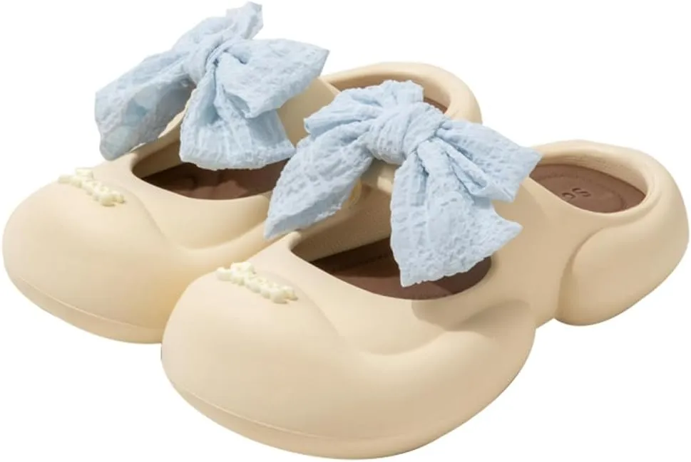 Platform Slippers for Women with Trendy Bowknot Summer Indoor Outdoor Shoes Closed Toe Non-slip Sandals Beach Shower Shoes