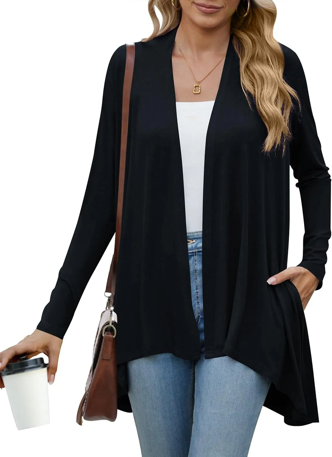 POGTMM Women's Open Front Casual Long Sleeve Lightweight Drape Cardigans Sweater Duster with Pockets (S-3XL)
