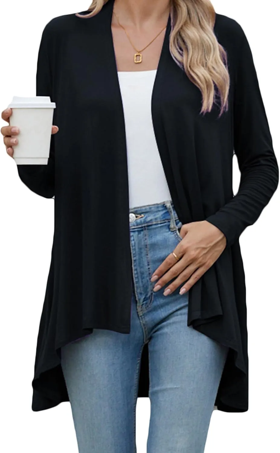 POGTMM Women's Open Front Casual Long Sleeve Lightweight Drape Cardigans Sweater Duster with Pockets (S-3XL)