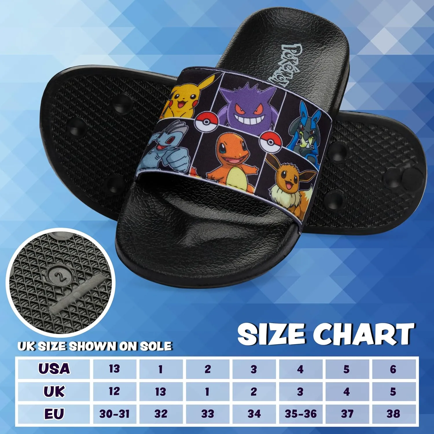 Pokemon Boys Slides, Beach or Pool Shoes for Kids - Gamer Gifts