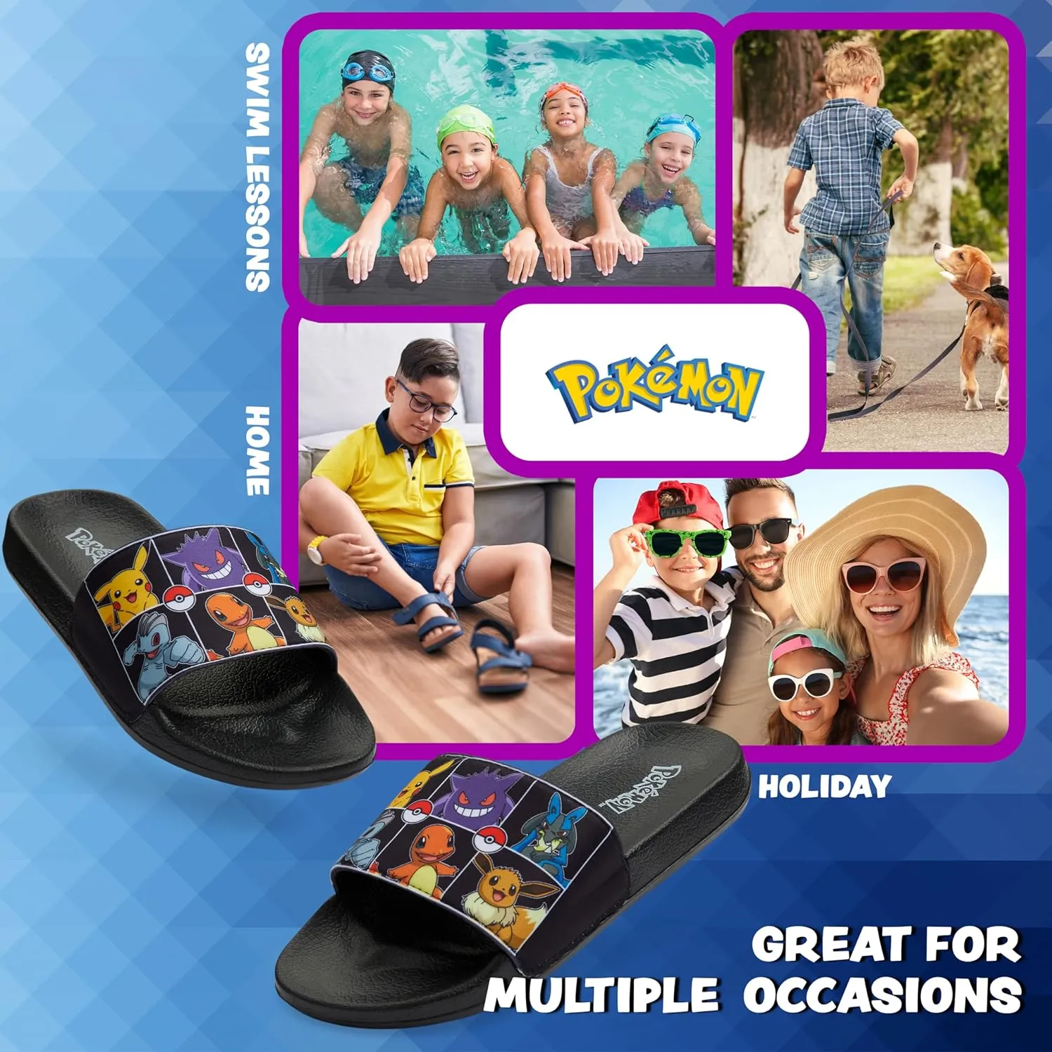 Pokemon Boys Slides, Beach or Pool Shoes for Kids - Gamer Gifts