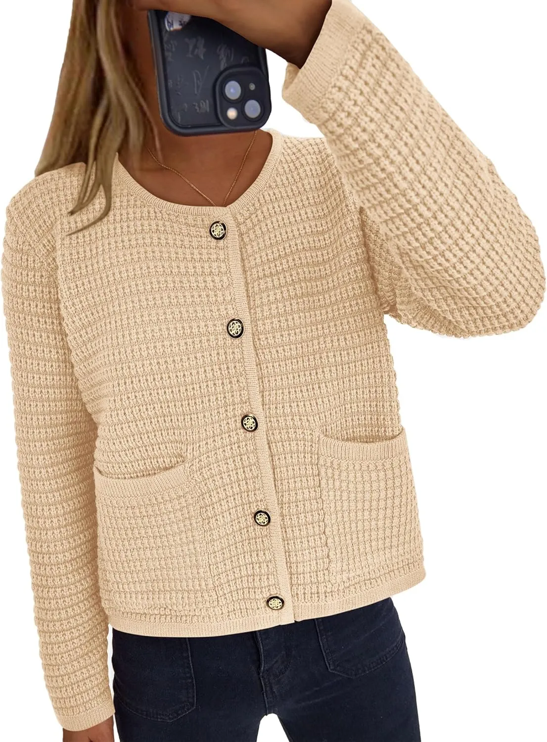 PRETTYGARDEN Women's Knit Cardigan Sweaters Fall Fashion Long Sleeve Open Front Button Down Trendy Casual Sweater Jacket