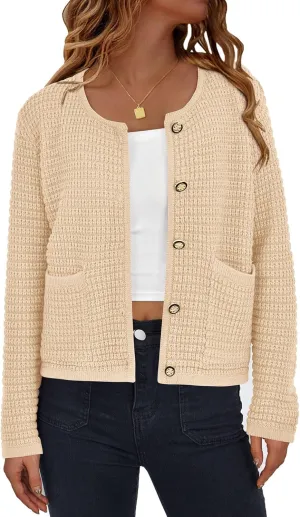PRETTYGARDEN Women's Knit Cardigan Sweaters Fall Fashion Long Sleeve Open Front Button Down Trendy Casual Sweater Jacket