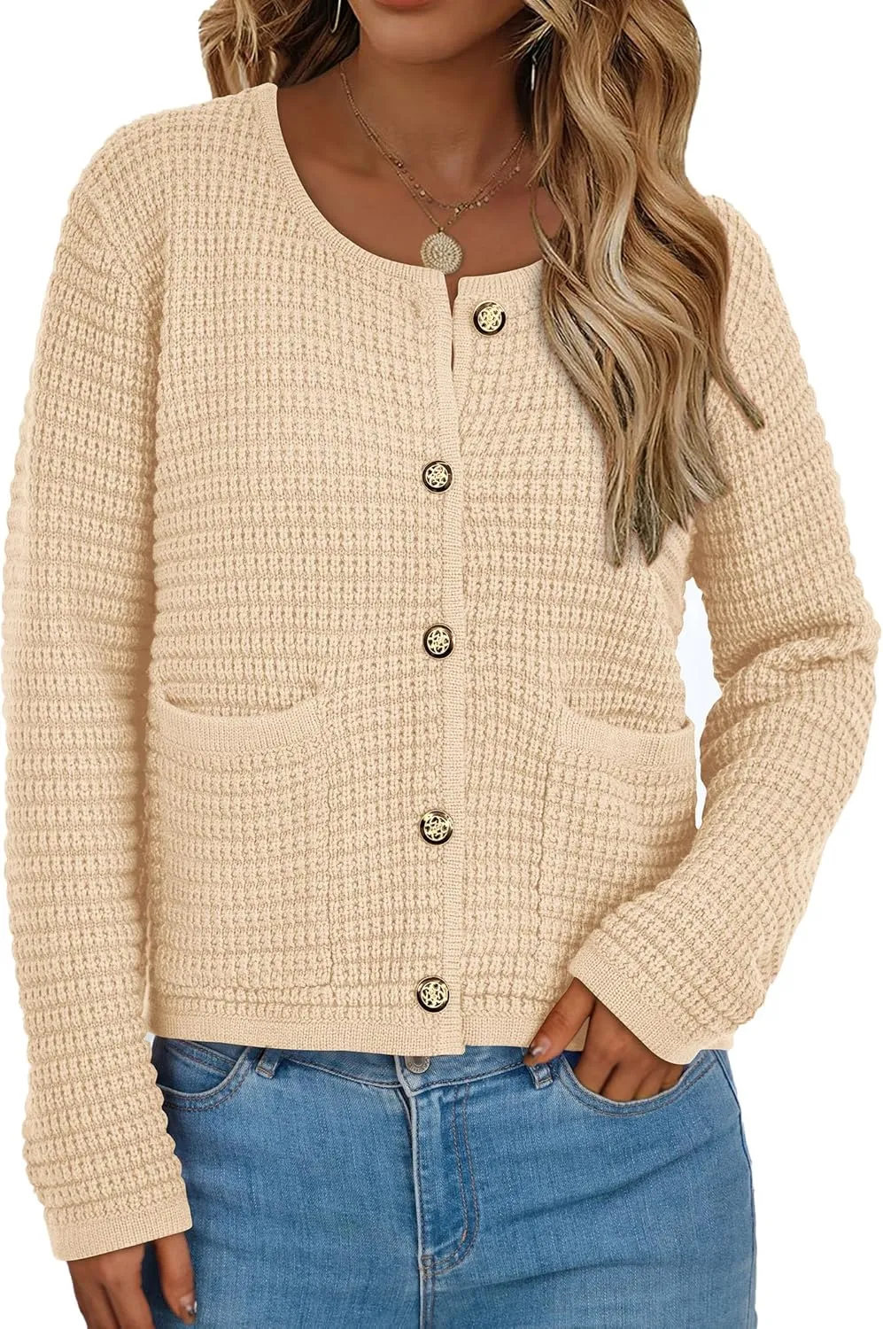 PRETTYGARDEN Women's Knit Cardigan Sweaters Fall Fashion Long Sleeve Open Front Button Down Trendy Casual Sweater Jacket