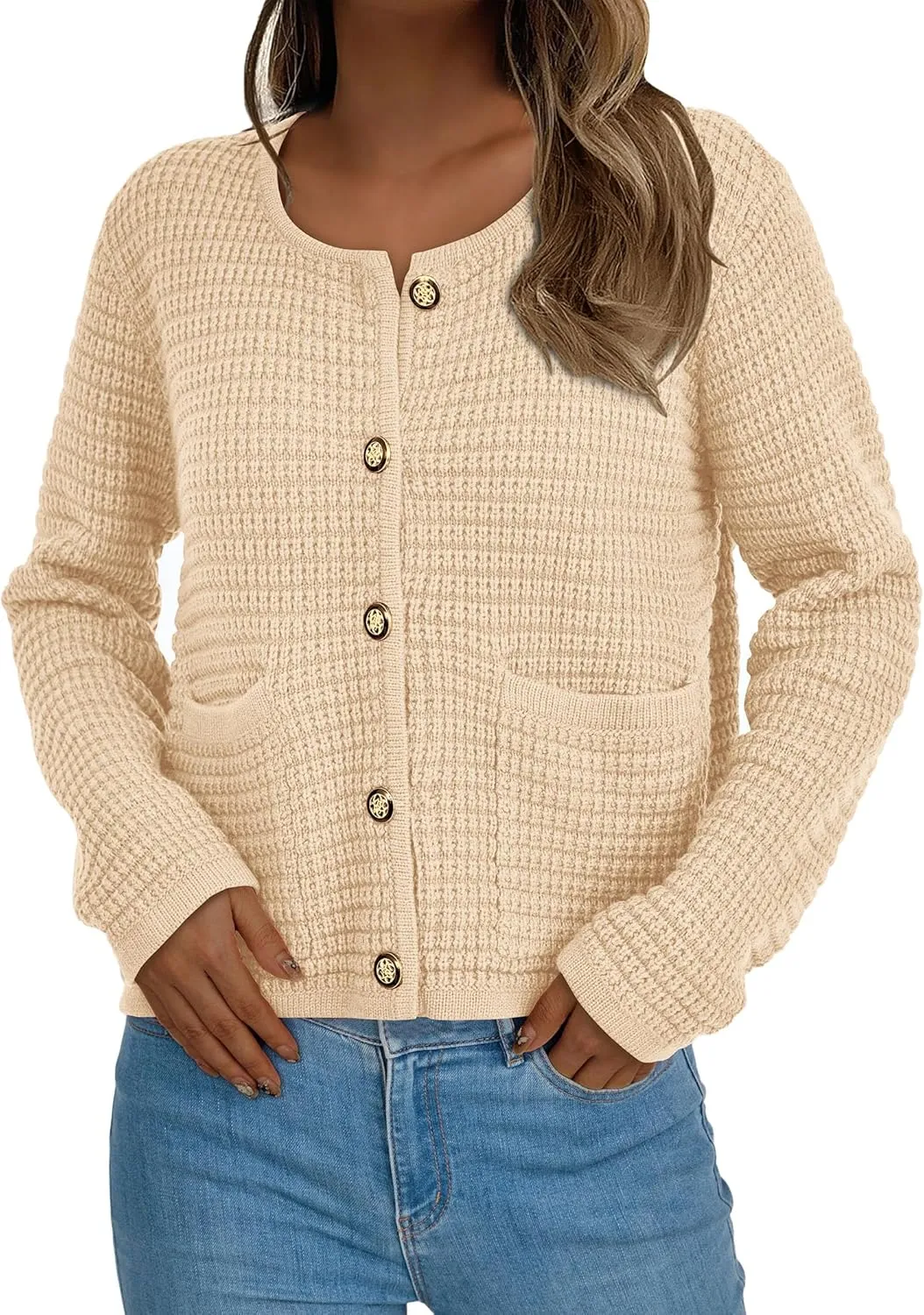 PRETTYGARDEN Women's Knit Cardigan Sweaters Fall Fashion Long Sleeve Open Front Button Down Trendy Casual Sweater Jacket