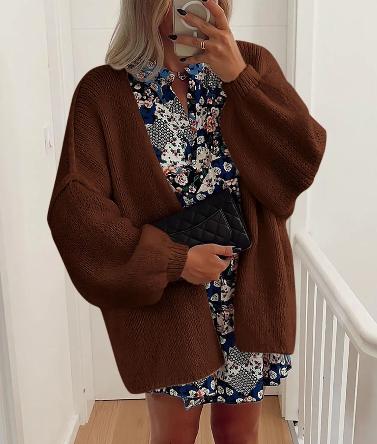 PRETTYGARDEN Womens Oversized Cardigan Sweaters 2025 Fall Long Lantern Sleeve Knit Open Front Lightweight Sweater