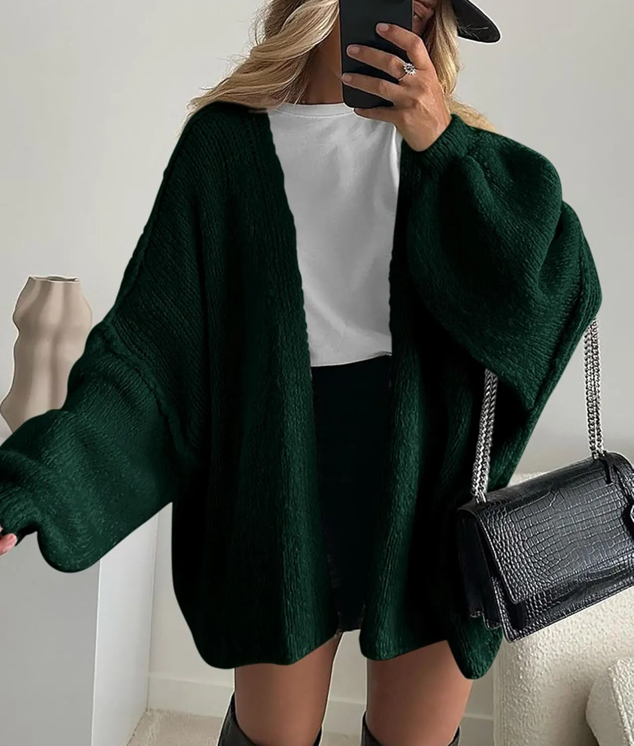PRETTYGARDEN Womens Oversized Cardigan Sweaters 2025 Fall Long Lantern Sleeve Knit Open Front Lightweight Sweater
