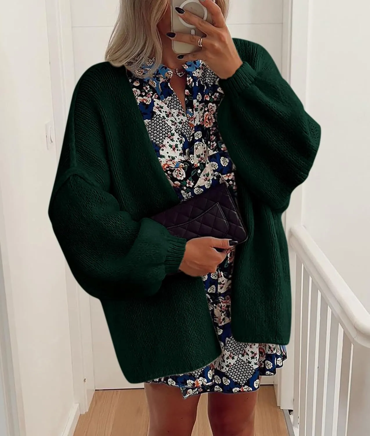 PRETTYGARDEN Womens Oversized Cardigan Sweaters 2025 Fall Long Lantern Sleeve Knit Open Front Lightweight Sweater