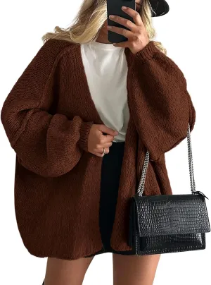 PRETTYGARDEN Womens Oversized Cardigan Sweaters 2025 Fall Long Lantern Sleeve Knit Open Front Lightweight Sweater