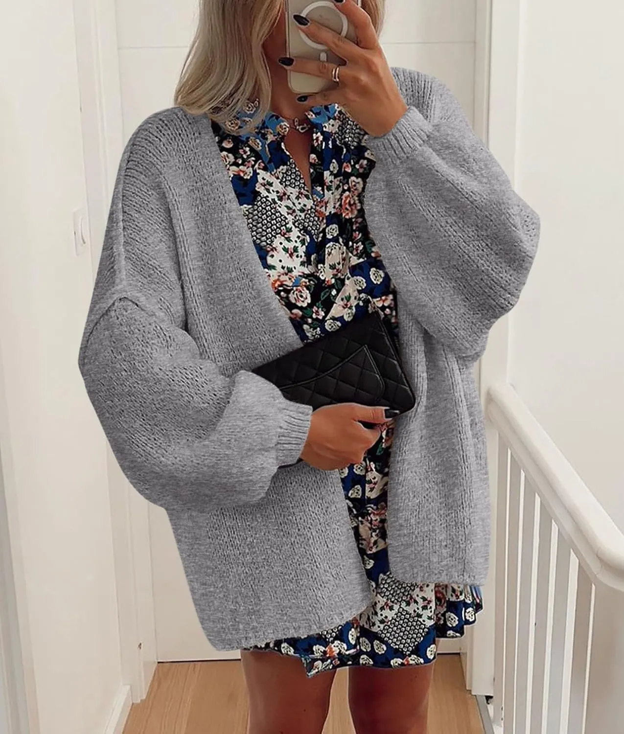 PRETTYGARDEN Womens Oversized Cardigan Sweaters 2025 Fall Long Lantern Sleeve Knit Open Front Lightweight Sweater