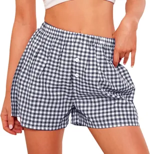 PRETTYGARDEN Womens Shorts Boxers 2025 Summer Gingham Pajama Lounge Sleep Y2K Plaid Pj Shorts Beach Bottoms