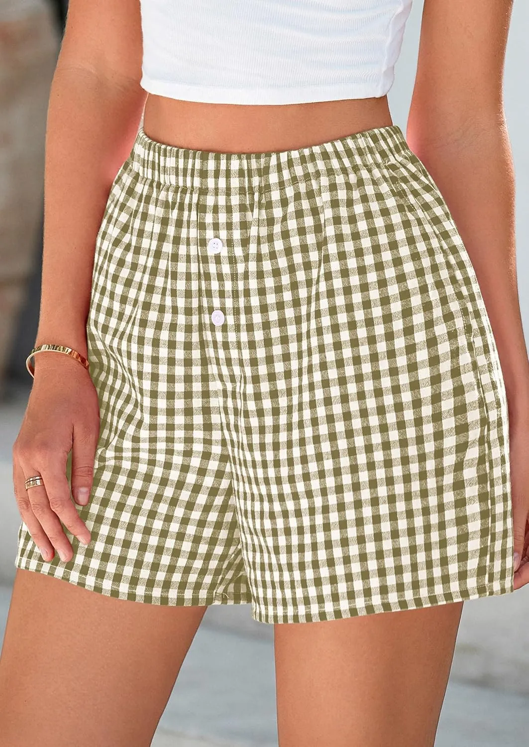 PRETTYGARDEN Womens Shorts Boxers 2025 Summer Gingham Pajama Lounge Sleep Y2K Plaid Pj Shorts Beach Bottoms