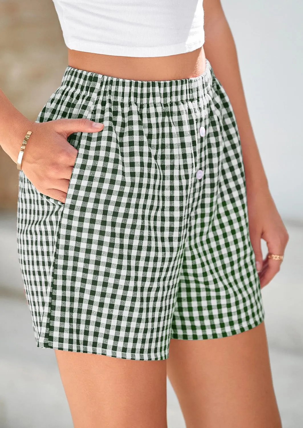 PRETTYGARDEN Womens Shorts Boxers 2025 Summer Gingham Pajama Lounge Sleep Y2K Plaid Pj Shorts Beach Bottoms