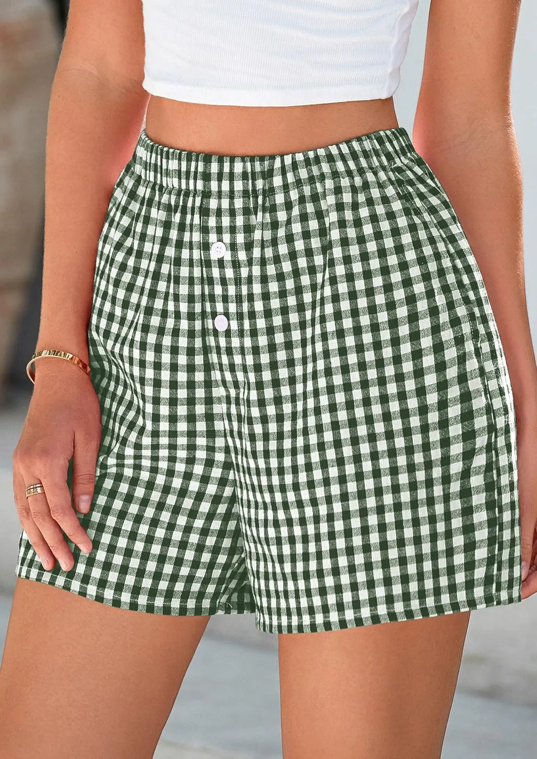 PRETTYGARDEN Womens Shorts Boxers 2025 Summer Gingham Pajama Lounge Sleep Y2K Plaid Pj Shorts Beach Bottoms