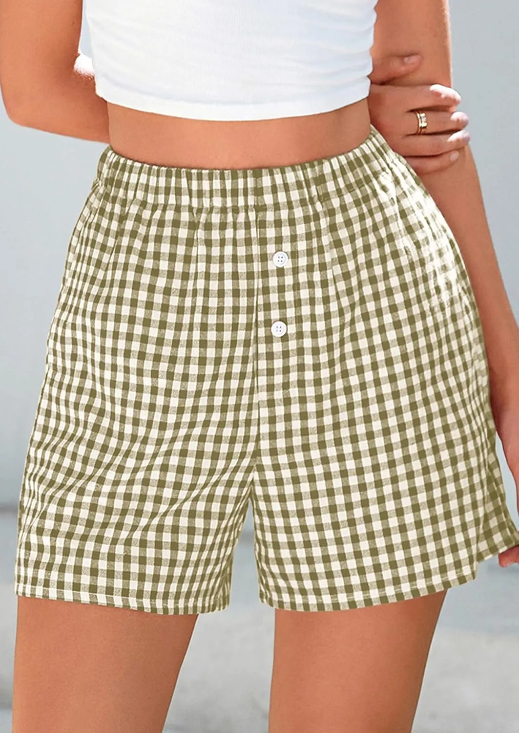 PRETTYGARDEN Womens Shorts Boxers 2025 Summer Gingham Pajama Lounge Sleep Y2K Plaid Pj Shorts Beach Bottoms