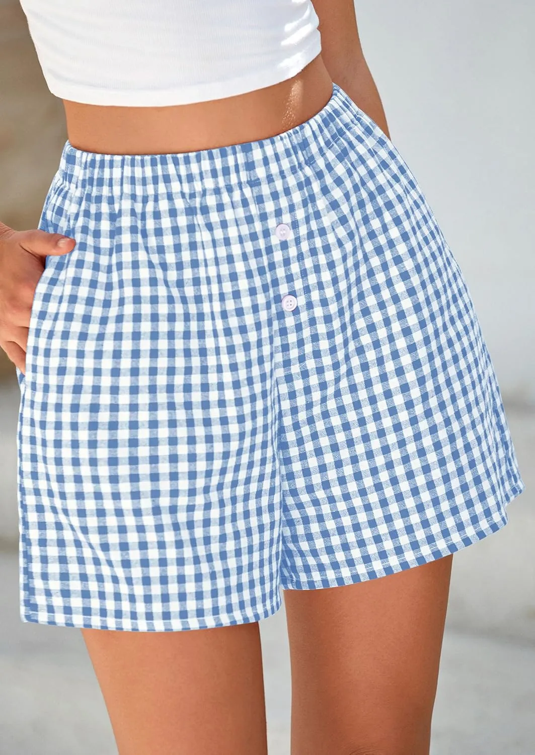 PRETTYGARDEN Womens Shorts Boxers 2025 Summer Gingham Pajama Lounge Sleep Y2K Plaid Pj Shorts Beach Bottoms