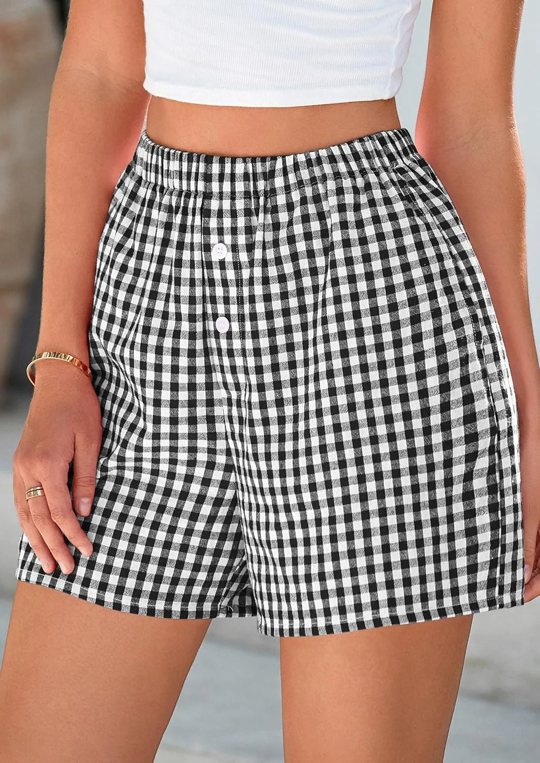 PRETTYGARDEN Womens Shorts Boxers 2025 Summer Gingham Pajama Lounge Sleep Y2K Plaid Pj Shorts Beach Bottoms