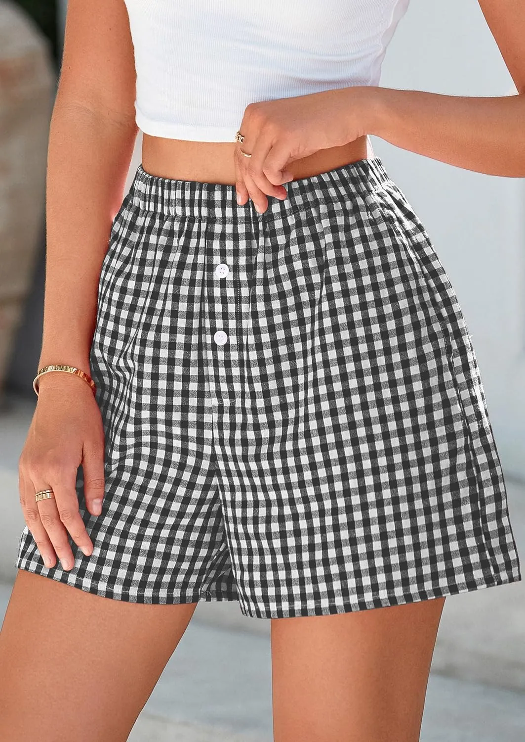 PRETTYGARDEN Womens Shorts Boxers 2025 Summer Gingham Pajama Lounge Sleep Y2K Plaid Pj Shorts Beach Bottoms
