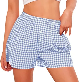 PRETTYGARDEN Womens Shorts Boxers 2025 Summer Gingham Pajama Lounge Sleep Y2K Plaid Pj Shorts Beach Bottoms
