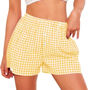 PRETTYGARDEN Womens Shorts Boxers 2025 Summer Gingham Pajama Lounge Sleep Y2K Plaid Pj Shorts Beach Bottoms