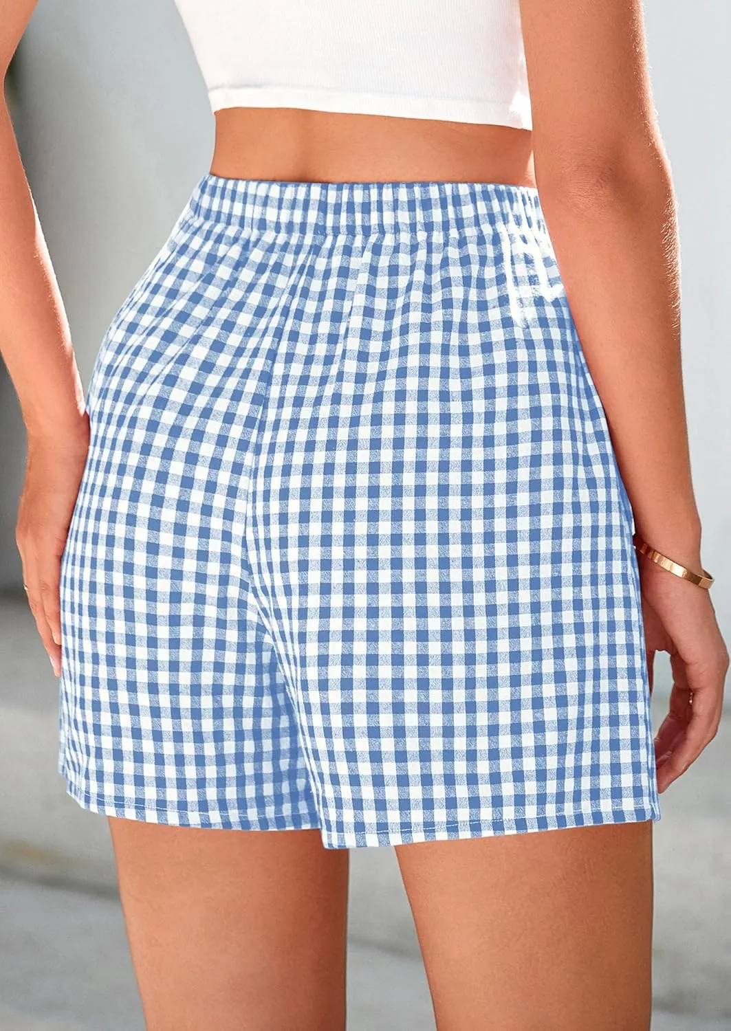 PRETTYGARDEN Womens Shorts Boxers 2025 Summer Gingham Pajama Lounge Sleep Y2K Plaid Pj Shorts Beach Bottoms