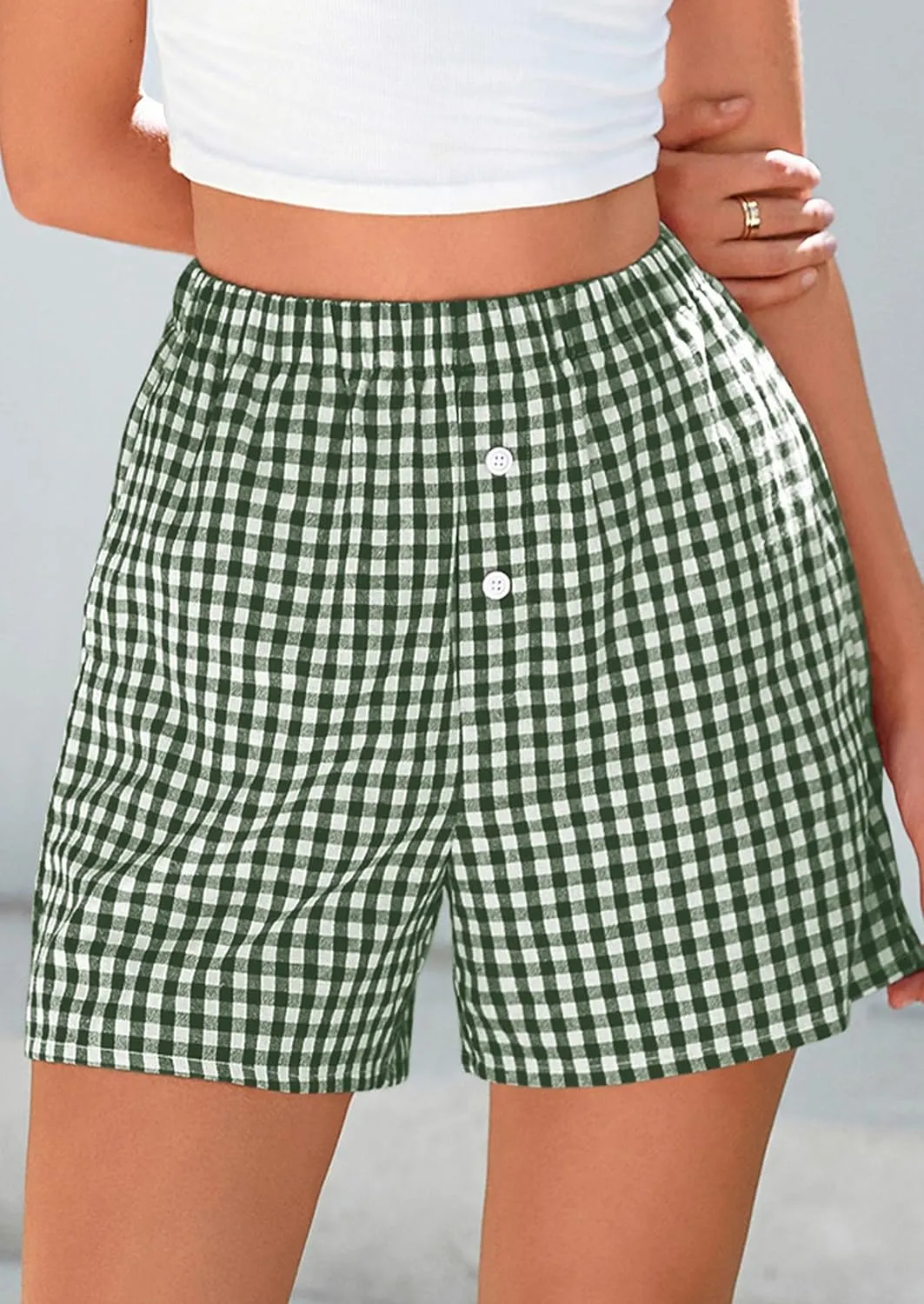 PRETTYGARDEN Womens Shorts Boxers 2025 Summer Gingham Pajama Lounge Sleep Y2K Plaid Pj Shorts Beach Bottoms