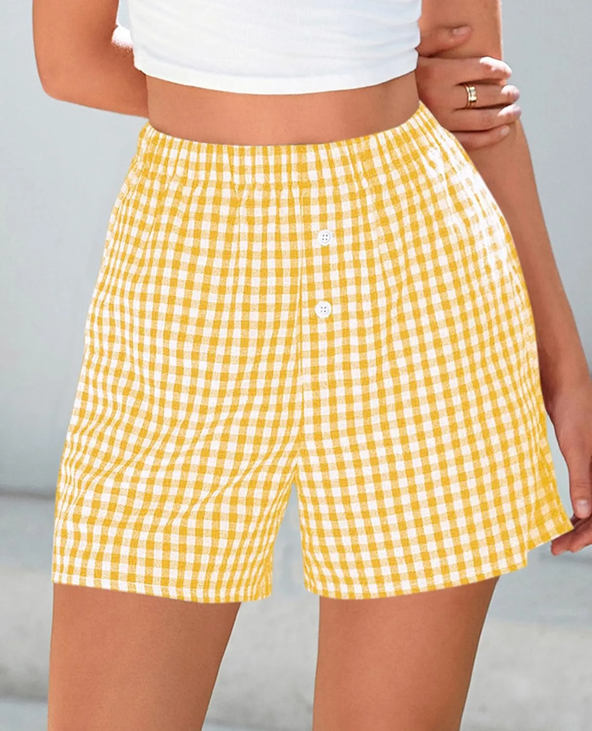 PRETTYGARDEN Womens Shorts Boxers 2025 Summer Gingham Pajama Lounge Sleep Y2K Plaid Pj Shorts Beach Bottoms