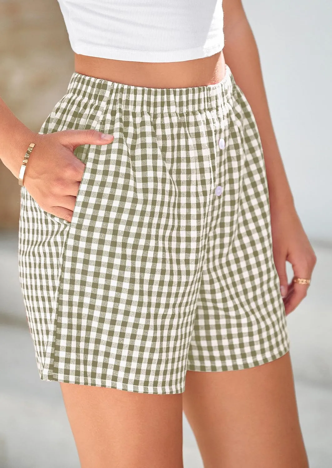 PRETTYGARDEN Womens Shorts Boxers 2025 Summer Gingham Pajama Lounge Sleep Y2K Plaid Pj Shorts Beach Bottoms