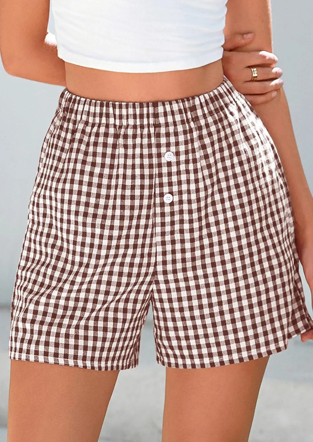PRETTYGARDEN Womens Shorts Boxers 2025 Summer Gingham Pajama Lounge Sleep Y2K Plaid Pj Shorts Beach Bottoms