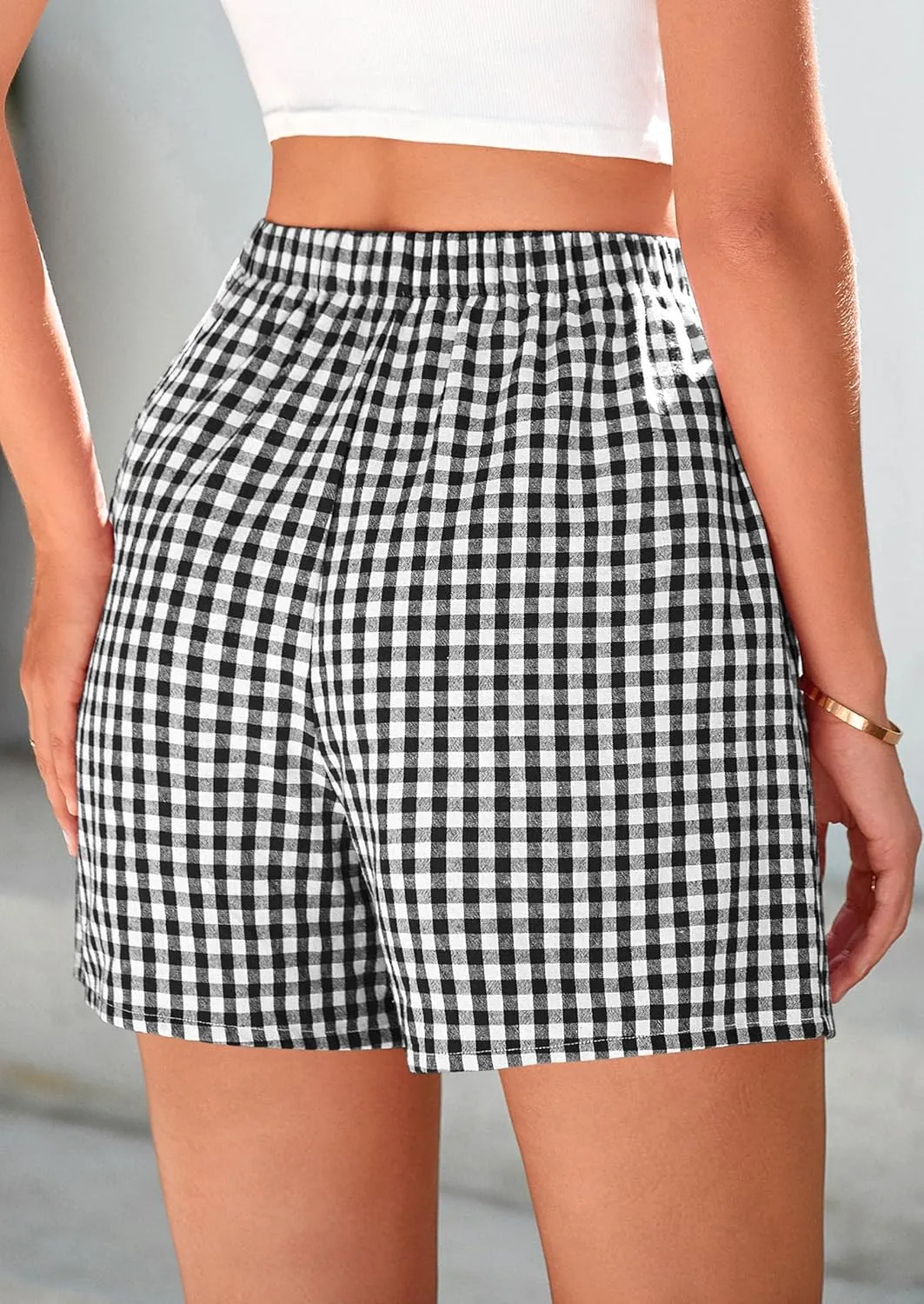 PRETTYGARDEN Womens Shorts Boxers 2025 Summer Gingham Pajama Lounge Sleep Y2K Plaid Pj Shorts Beach Bottoms