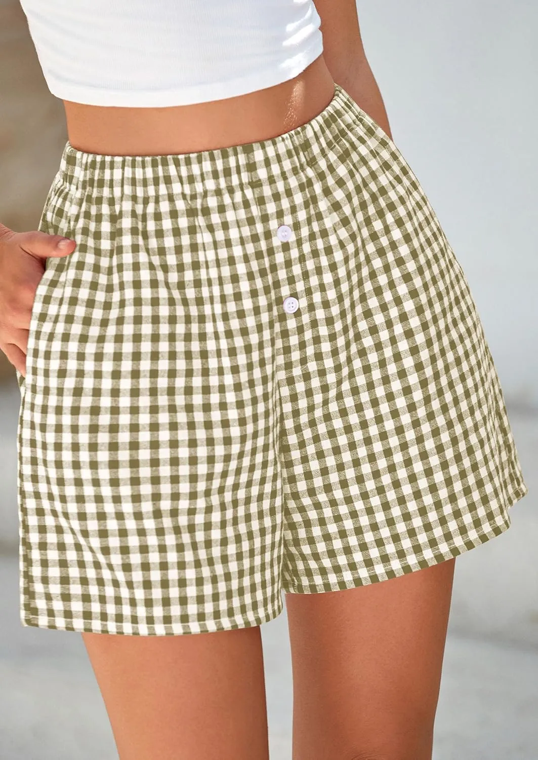 PRETTYGARDEN Womens Shorts Boxers 2025 Summer Gingham Pajama Lounge Sleep Y2K Plaid Pj Shorts Beach Bottoms