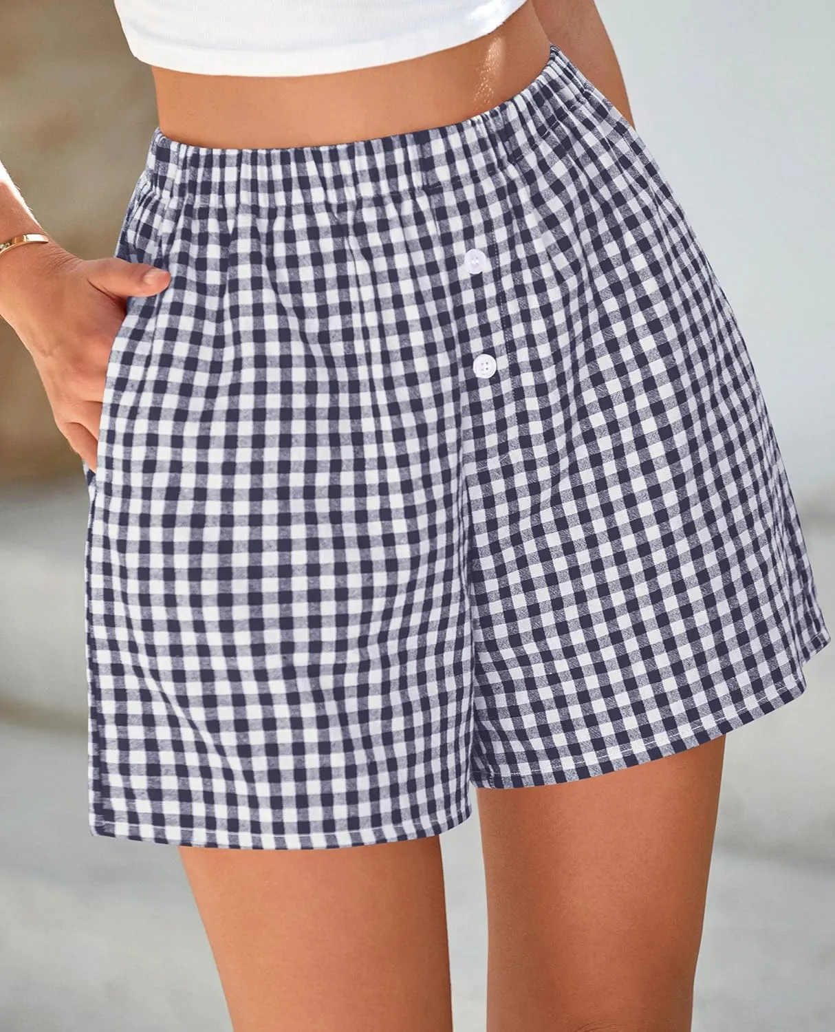 PRETTYGARDEN Womens Shorts Boxers 2025 Summer Gingham Pajama Lounge Sleep Y2K Plaid Pj Shorts Beach Bottoms