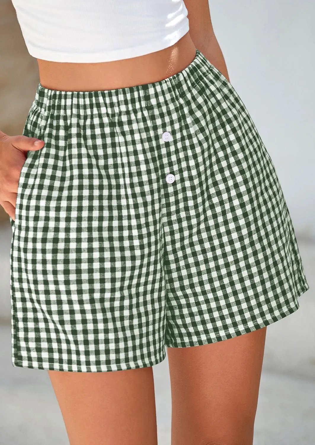 PRETTYGARDEN Womens Shorts Boxers 2025 Summer Gingham Pajama Lounge Sleep Y2K Plaid Pj Shorts Beach Bottoms