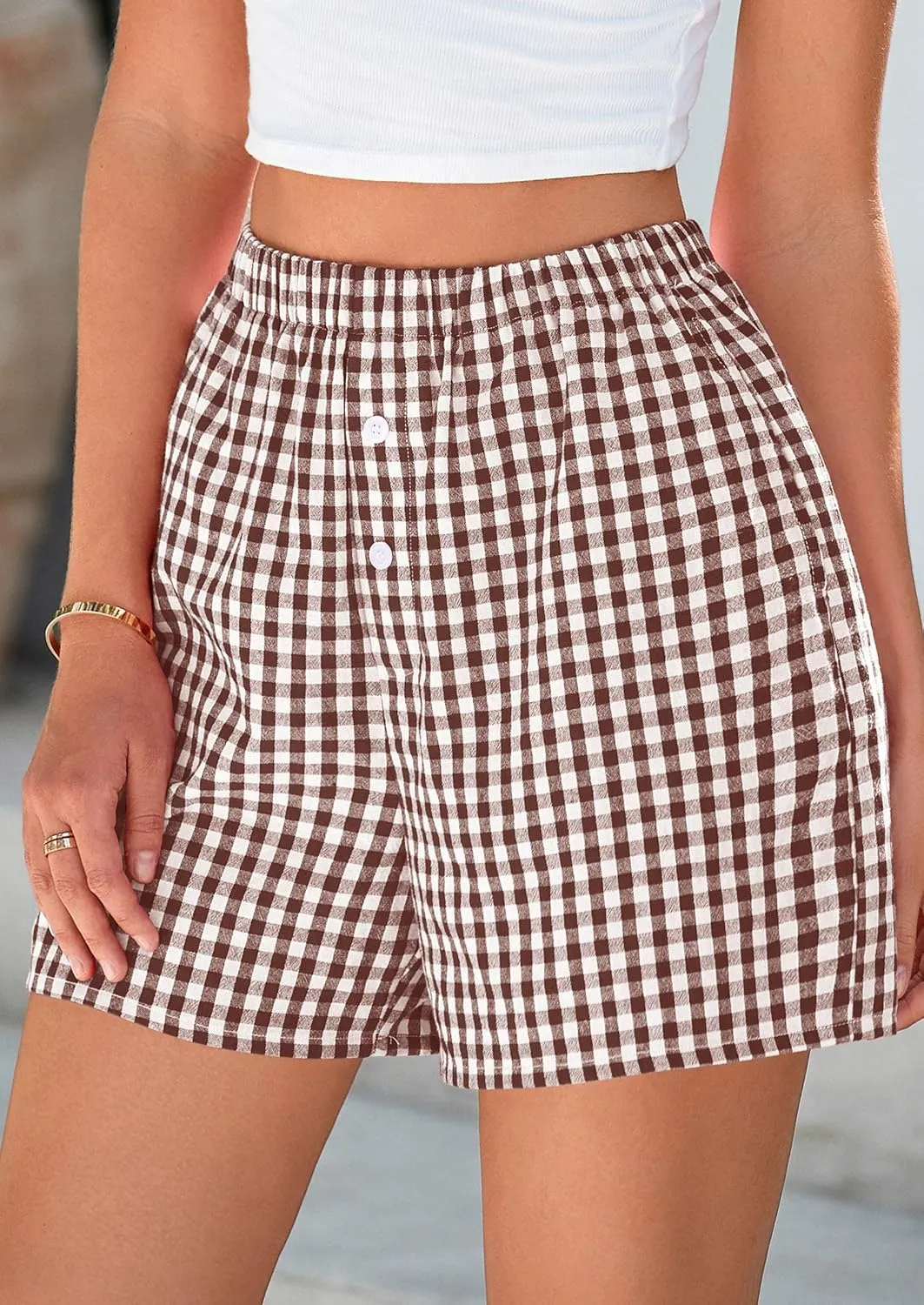 PRETTYGARDEN Womens Shorts Boxers 2025 Summer Gingham Pajama Lounge Sleep Y2K Plaid Pj Shorts Beach Bottoms