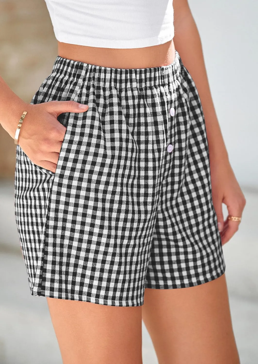 PRETTYGARDEN Womens Shorts Boxers 2025 Summer Gingham Pajama Lounge Sleep Y2K Plaid Pj Shorts Beach Bottoms
