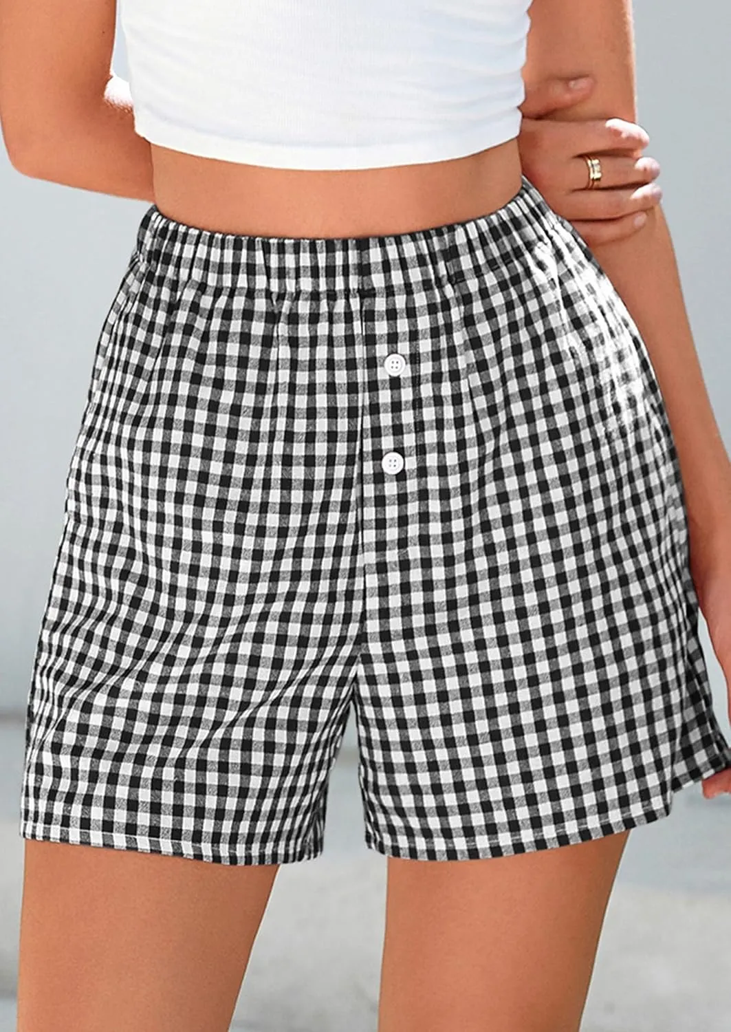 PRETTYGARDEN Womens Shorts Boxers 2025 Summer Gingham Pajama Lounge Sleep Y2K Plaid Pj Shorts Beach Bottoms