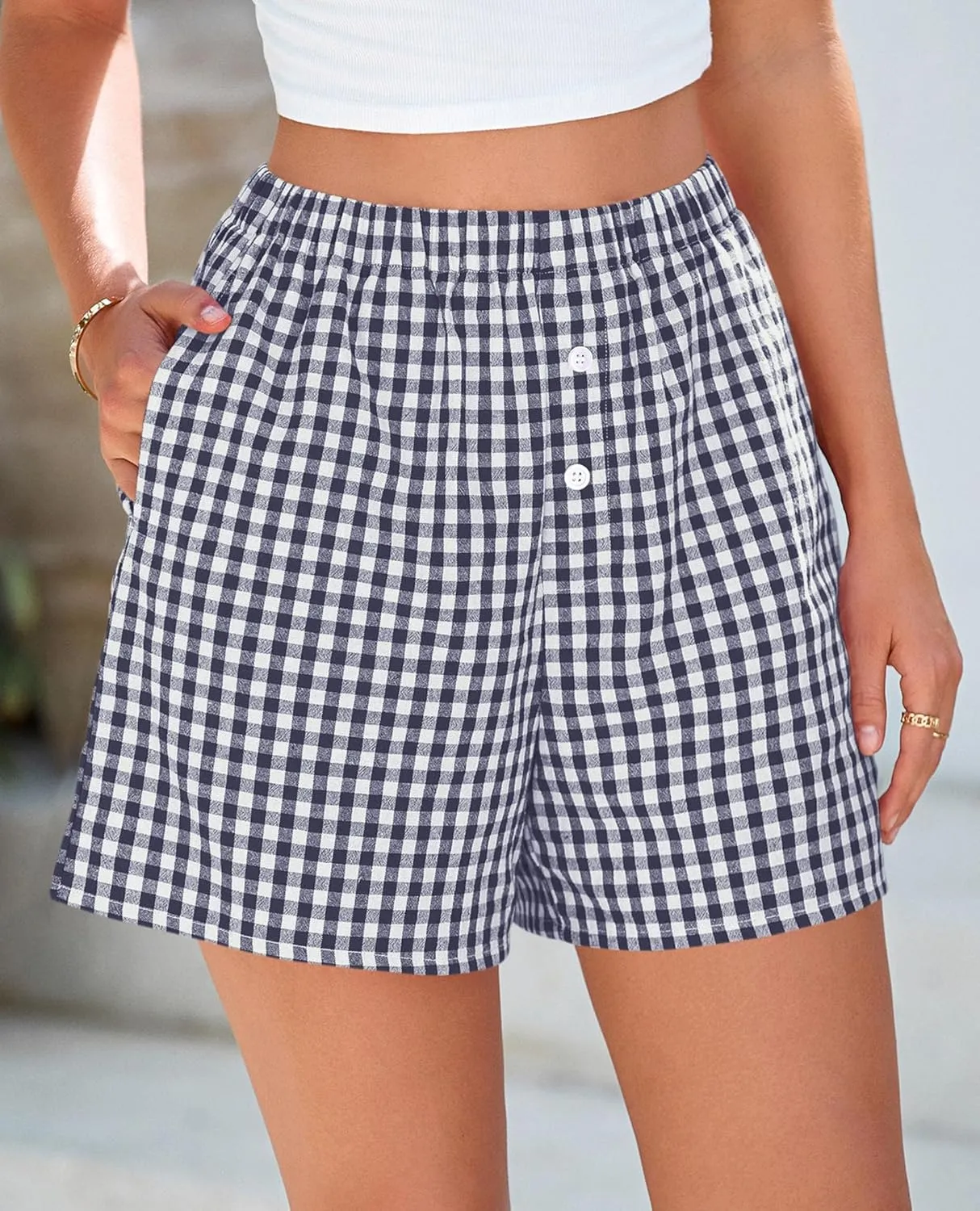 PRETTYGARDEN Womens Shorts Boxers 2025 Summer Gingham Pajama Lounge Sleep Y2K Plaid Pj Shorts Beach Bottoms