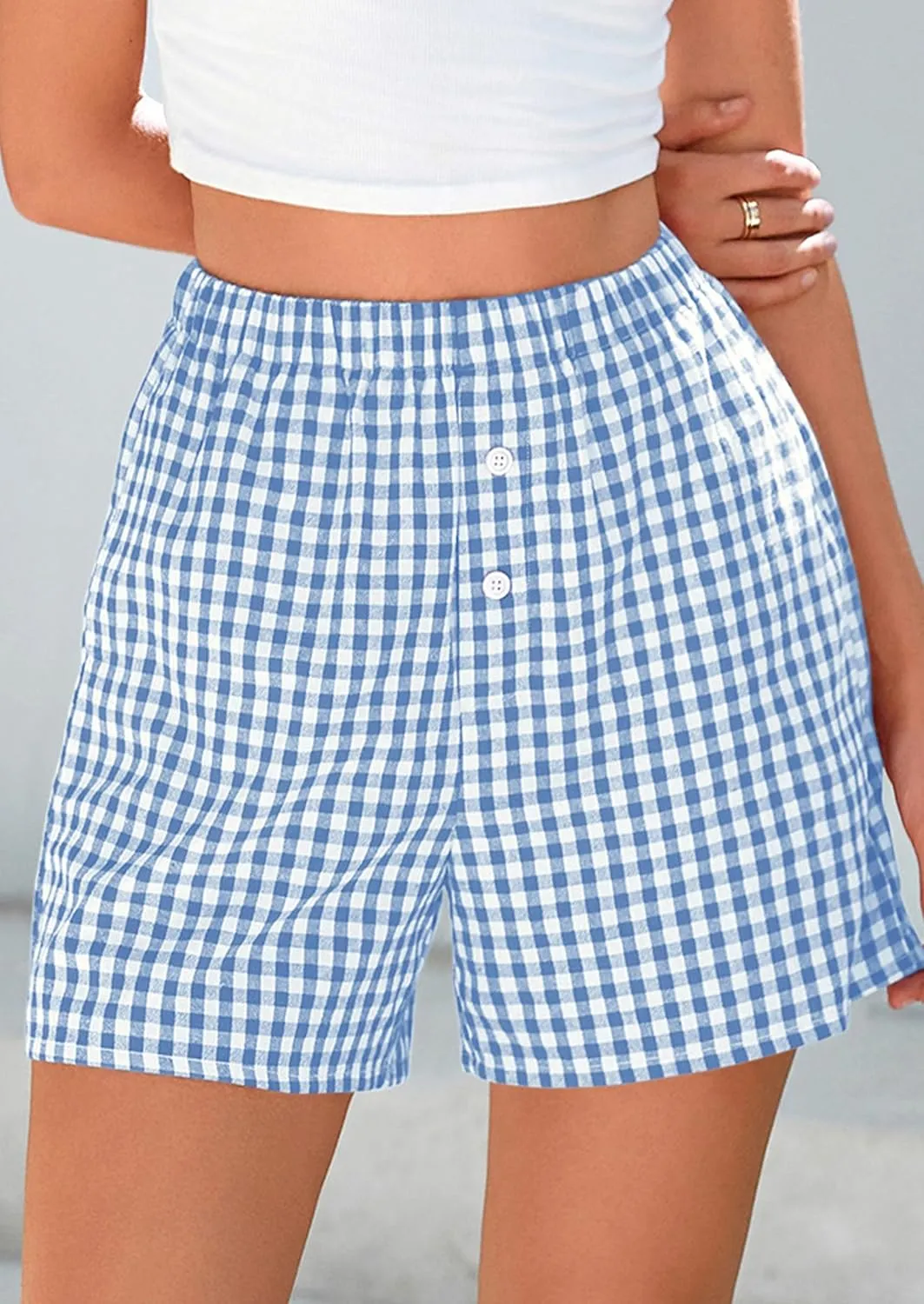 PRETTYGARDEN Womens Shorts Boxers 2025 Summer Gingham Pajama Lounge Sleep Y2K Plaid Pj Shorts Beach Bottoms