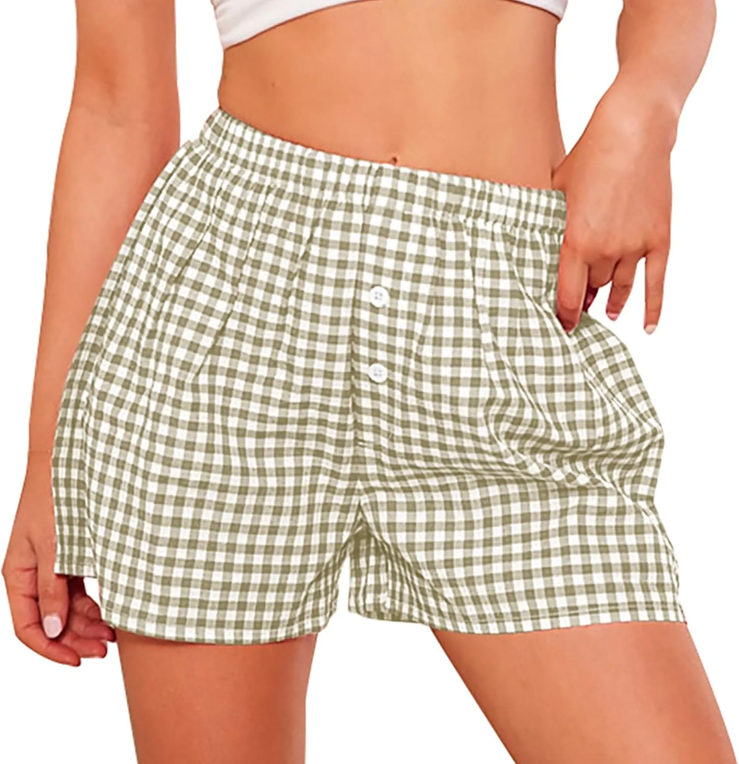 PRETTYGARDEN Womens Shorts Boxers 2025 Summer Gingham Pajama Lounge Sleep Y2K Plaid Pj Shorts Beach Bottoms