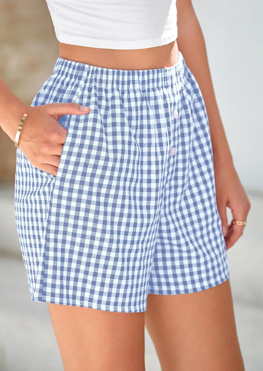 PRETTYGARDEN Womens Shorts Boxers 2025 Summer Gingham Pajama Lounge Sleep Y2K Plaid Pj Shorts Beach Bottoms