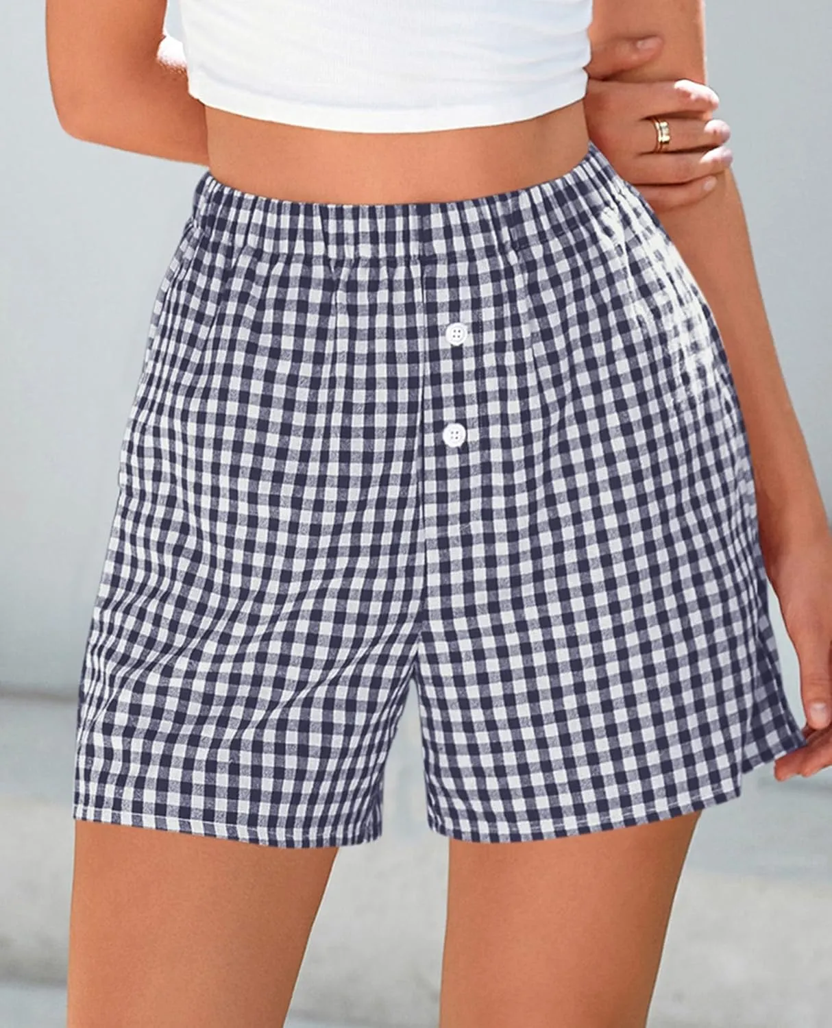 PRETTYGARDEN Womens Shorts Boxers 2025 Summer Gingham Pajama Lounge Sleep Y2K Plaid Pj Shorts Beach Bottoms