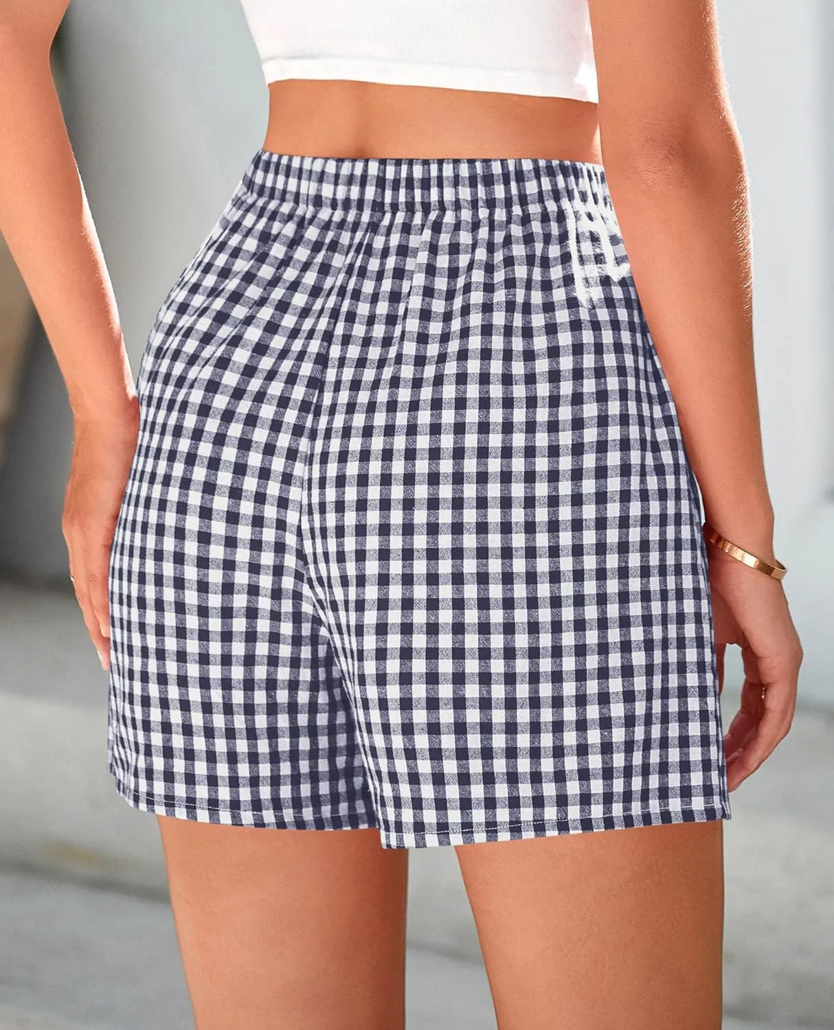 PRETTYGARDEN Womens Shorts Boxers 2025 Summer Gingham Pajama Lounge Sleep Y2K Plaid Pj Shorts Beach Bottoms