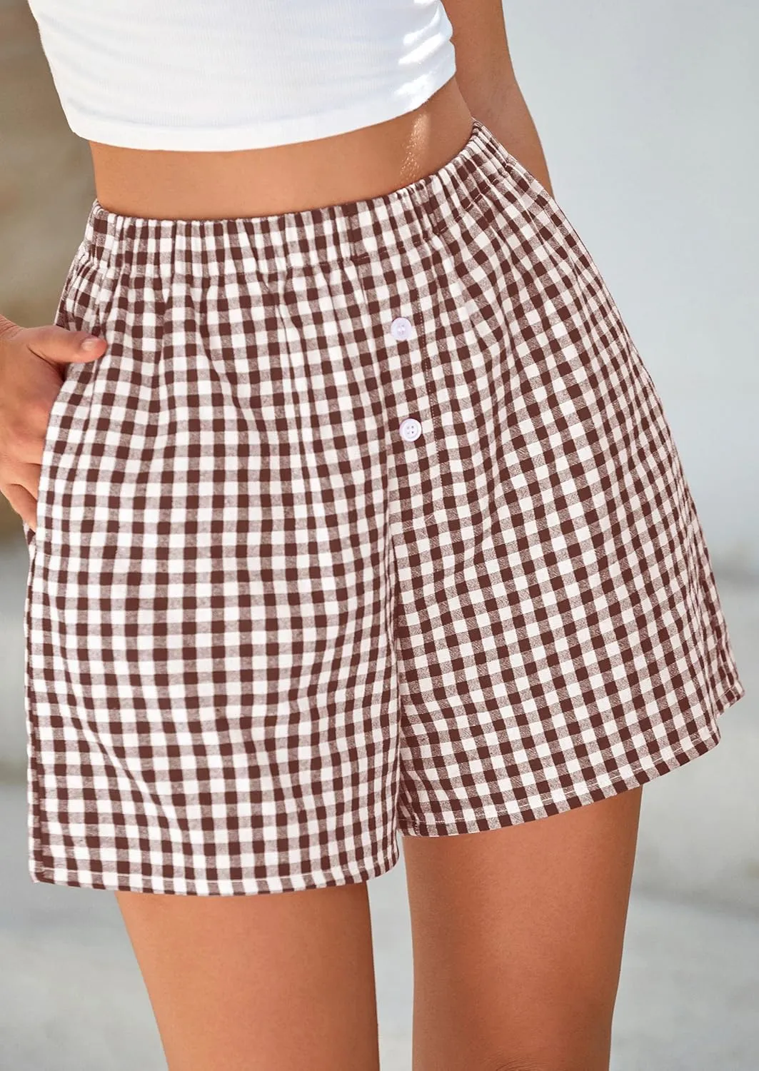 PRETTYGARDEN Womens Shorts Boxers 2025 Summer Gingham Pajama Lounge Sleep Y2K Plaid Pj Shorts Beach Bottoms