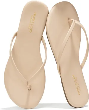 Project Cloud Flip Flops for Women Footwear - Memory Foam Flats Sandals for Women 2025 - Vegan Leather Lightweight Sandals Summer Beach Essentials Slides (Foundations)