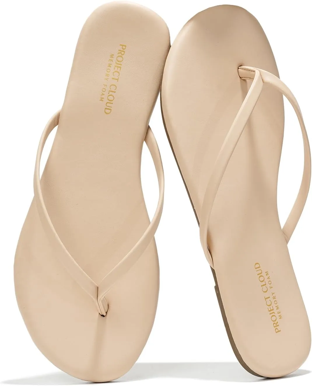 Project Cloud Flip Flops for Women Footwear - Memory Foam Flats Sandals for Women 2025 - Vegan Leather Lightweight Sandals Summer Beach Essentials Slides (Foundations)